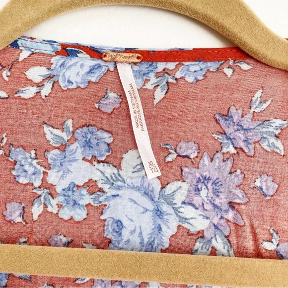 Free People Lorretta pop Print Tunic blouse long sleeve floral ruffle oversized - Picture 4 of 15